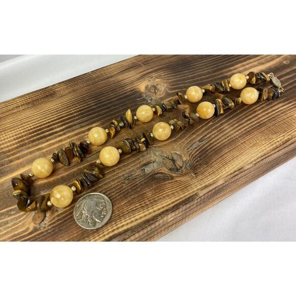 Vintage Tigers Eye Chip & Agate Beaded Necklace 17” L - Picture 6 of 8
